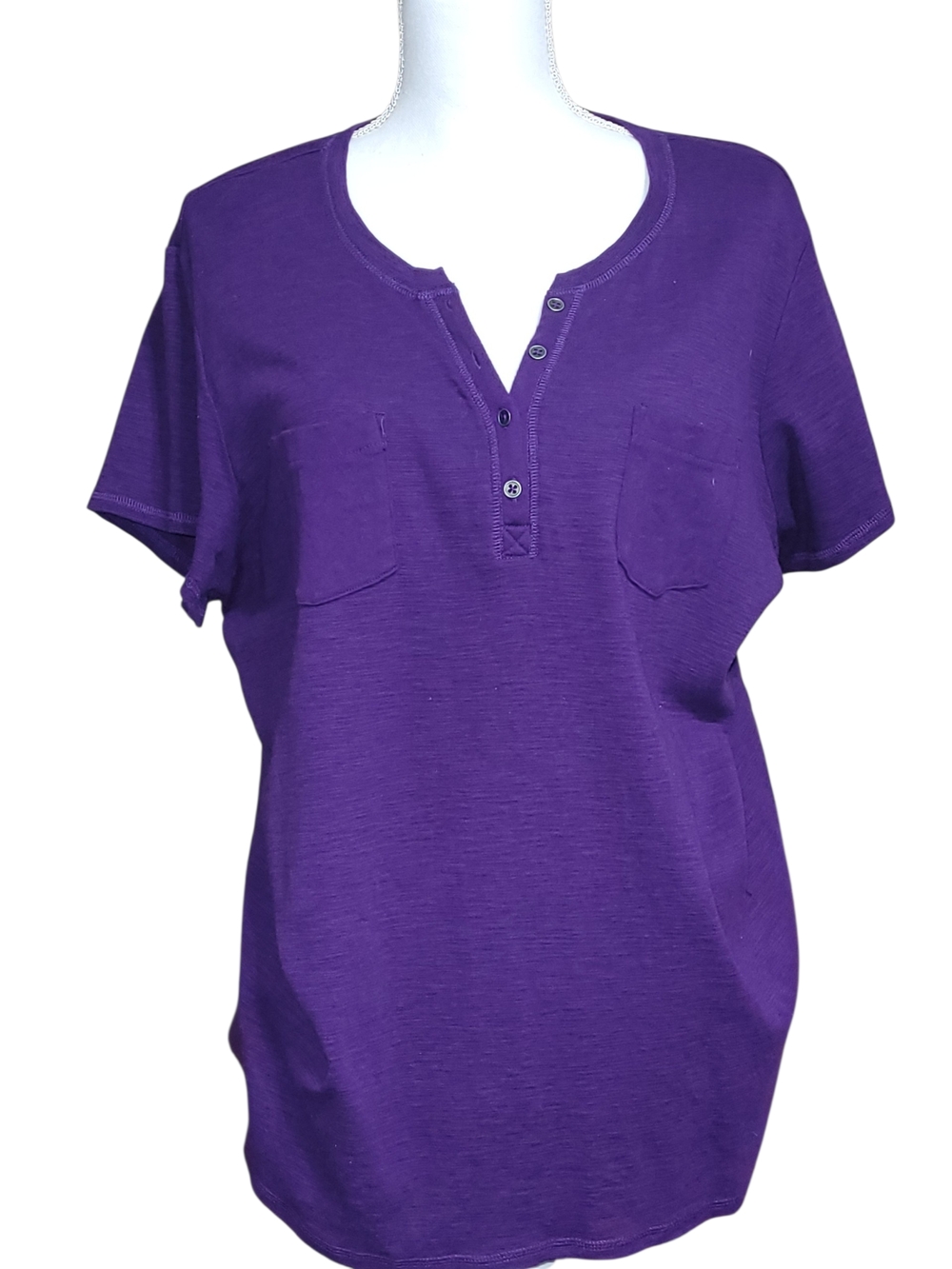 Liz Claiborne Purple Short-Sleeve Henley with Chest Pockets